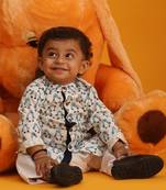  infant boys white and blue cotton blend kurta pyjama set