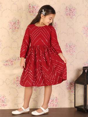  girls' maroon ethnic dress 2