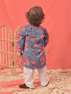  infant  blue and white cotton blend kurta pyjama set 3