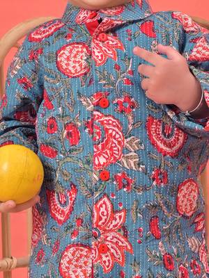  infant  blue and white cotton blend kurta pyjama set 4