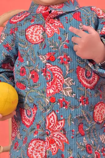  infant  blue and white cotton blend kurta pyjama set