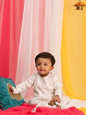  infant  white and gold viscose blend kurta and dhoti set 1