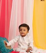  infant  white and gold viscose blend kurta and dhoti set