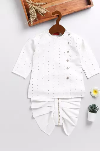  infant  white and gold viscose blend kurta and dhoti set