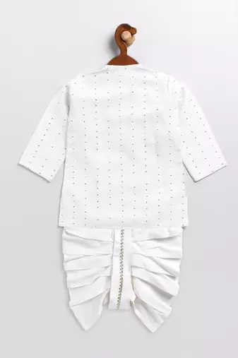  infant  white and gold viscose blend kurta and dhoti set