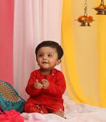 infant  red and gold viscose blend kurta and dhoti set