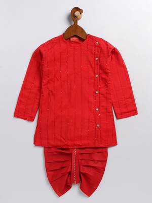 infant  red and gold viscose blend kurta and dhoti set 2