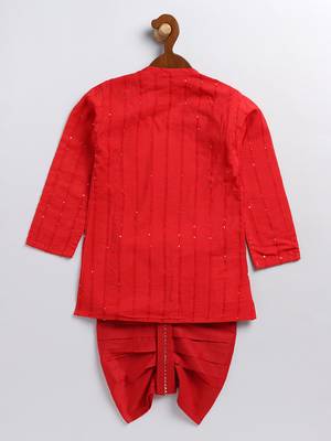 infant  red and gold viscose blend kurta and dhoti set 3