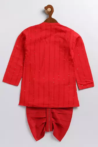 infant  red and gold viscose blend kurta and dhoti set