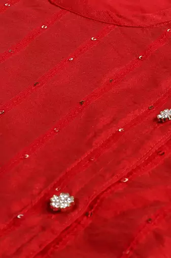 infant  red and gold viscose blend kurta and dhoti set