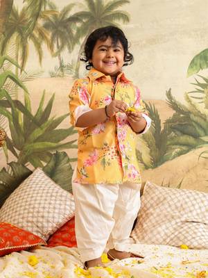  infant  multicolor base yellow muslin kurta patiala set 1