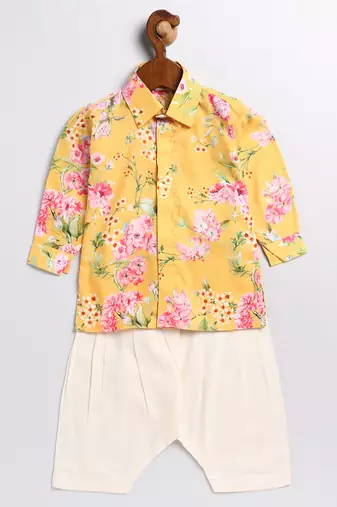  infant  multicolor base yellow muslin kurta patiala set