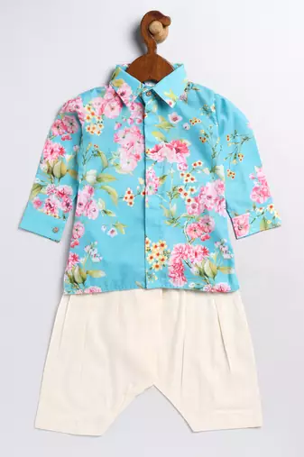  infant  multicolor base aqua muslin kurta patiala set