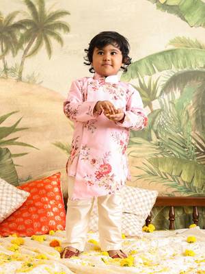  infant  multicolor base pink muslin kurta pyjama set 1