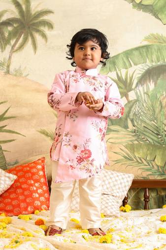  infant boys multicolor base pink muslin kurta pyjama set