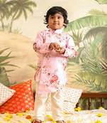  infant  multicolor base pink muslin kurta pyjama set