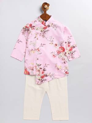  infant  multicolor base pink muslin kurta pyjama set 2