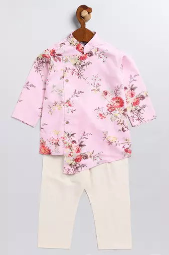  infant  multicolor base pink muslin kurta pyjama set