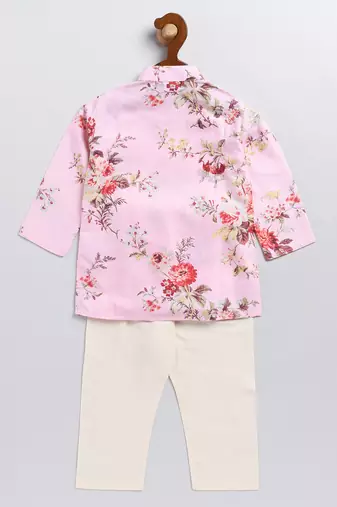  infant  multicolor base pink muslin kurta pyjama set
