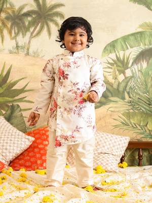  infant  multicolor base cream muslin kurta pyjama set 1