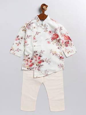  infant  multicolor base cream muslin kurta pyjama set 2