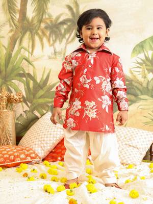 infant  multicolor base red muslin kurta patiala set 1
