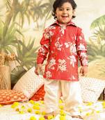  infant  multicolor base red muslin kurta patiala set