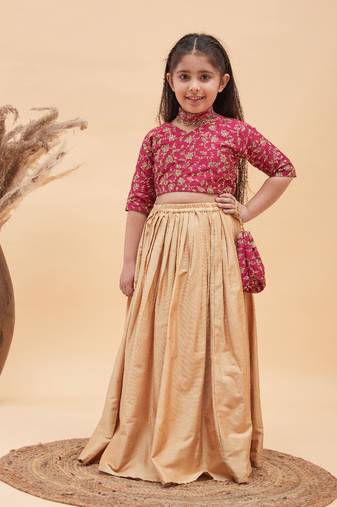  girls' frusia pink and rose gold lehenga set