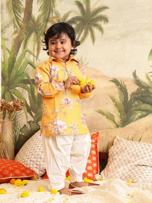  infant  multicolor base yellow muslin kurta patiala set 1