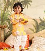  infant  multicolor base yellow muslin kurta patiala set