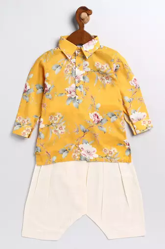  infant  multicolor base yellow muslin kurta patiala set