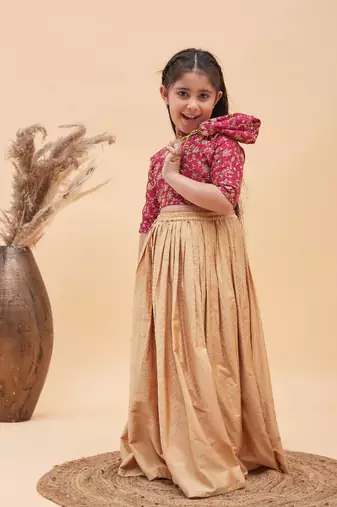  girls' frusia pink and rose gold lehenga set