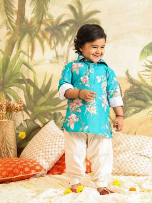  infant  multicolor base turquoise muslin kurta patiala set 1