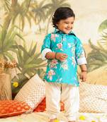  infant  multicolor base turquoise muslin kurta patiala set