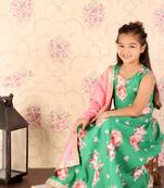  girls' green and pink sequins floral lehenga and dupatta set