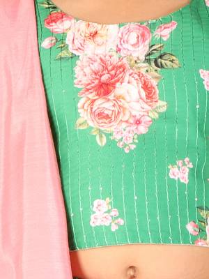  girls' green and pink sequins floral lehenga and dupatta set 4