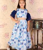  girls' blue sequins floral lehenga set