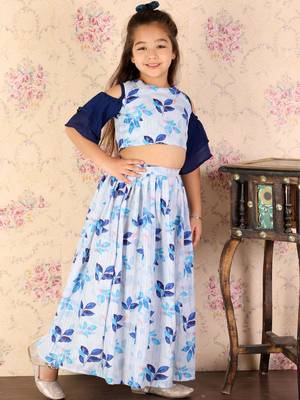  girls' blue sequins floral lehenga set 2