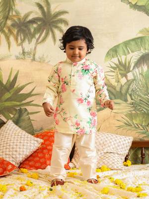  infant  multicolor base yellow muslin kurta pyjama set 1