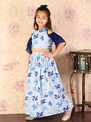  girls' blue sequins floral lehenga set 3