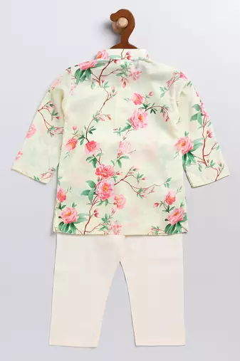  infant  multicolor base yellow muslin kurta pyjama set