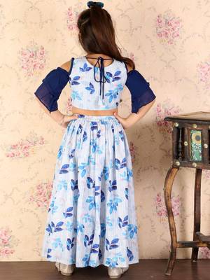  girls' blue sequins floral lehenga set 4