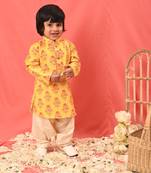  infantmulticolor-base-mustard and cream kurta patiala set