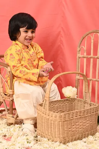  infantmulticolor-base-mustard and cream kurta patiala set