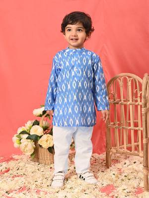  infantaqua blue and white ikkat kurta pyjama set 1