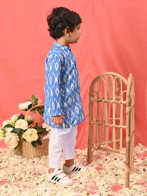  infantaqua blue and white ikkat kurta pyjama set 2