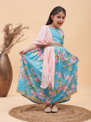  girls' aqua lehenga set 1