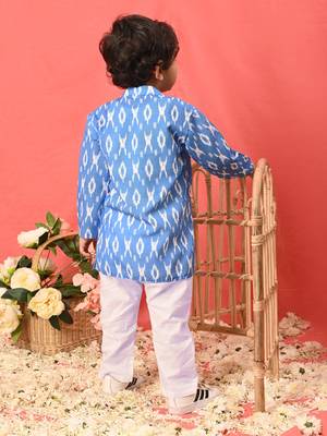  infantaqua blue and white ikkat kurta pyjama set 3