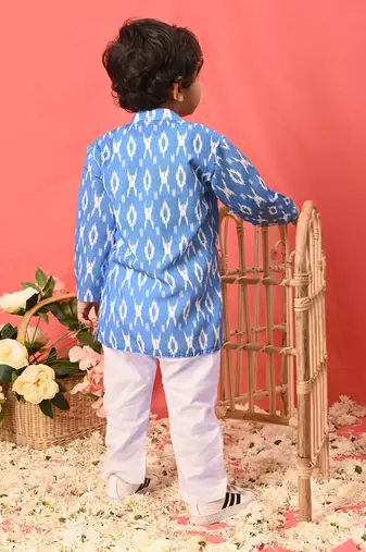  infantaqua blue and white ikkat kurta pyjama set