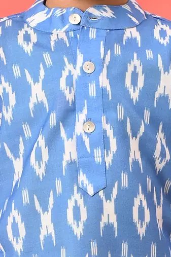  infantaqua blue and white ikkat kurta pyjama set